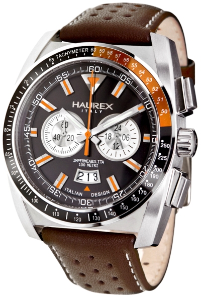 Haurex Mens 9A346UNO MPH Black Dial Orange Accents Racing Watch Gift Set Collection